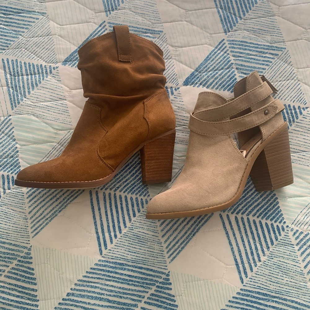 Elegant Brown and Tan Heeled Boots